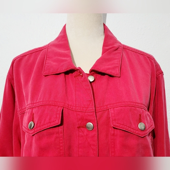 Coldwater Creek Red Tencel Lyocell Jacket Women’s SZ Large Button Front Utility - Picture 3 of 10